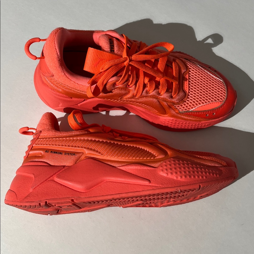 Puma RS-X Softcase sneakers Neon Orange Coral Running Shoes Leather sz 7 summer